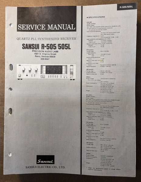 Sansui R-505 R-505L Receiver Service Manual *Original*