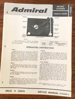 Admiral 750E1211 S1233A-1 Record Changer Service Manual *Original*