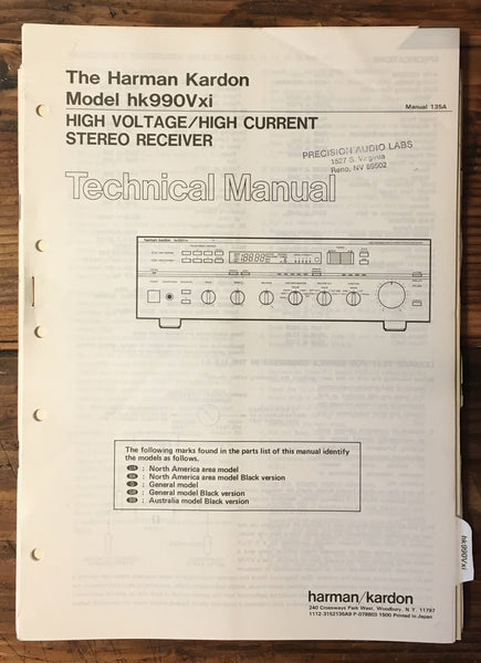 Harman Kardon HK990Vxi HK-990Vxi Receiver Service Manual *Original*