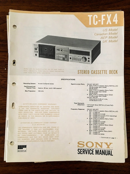 Sony TC-FX4 Cassette Service Manual *Original*