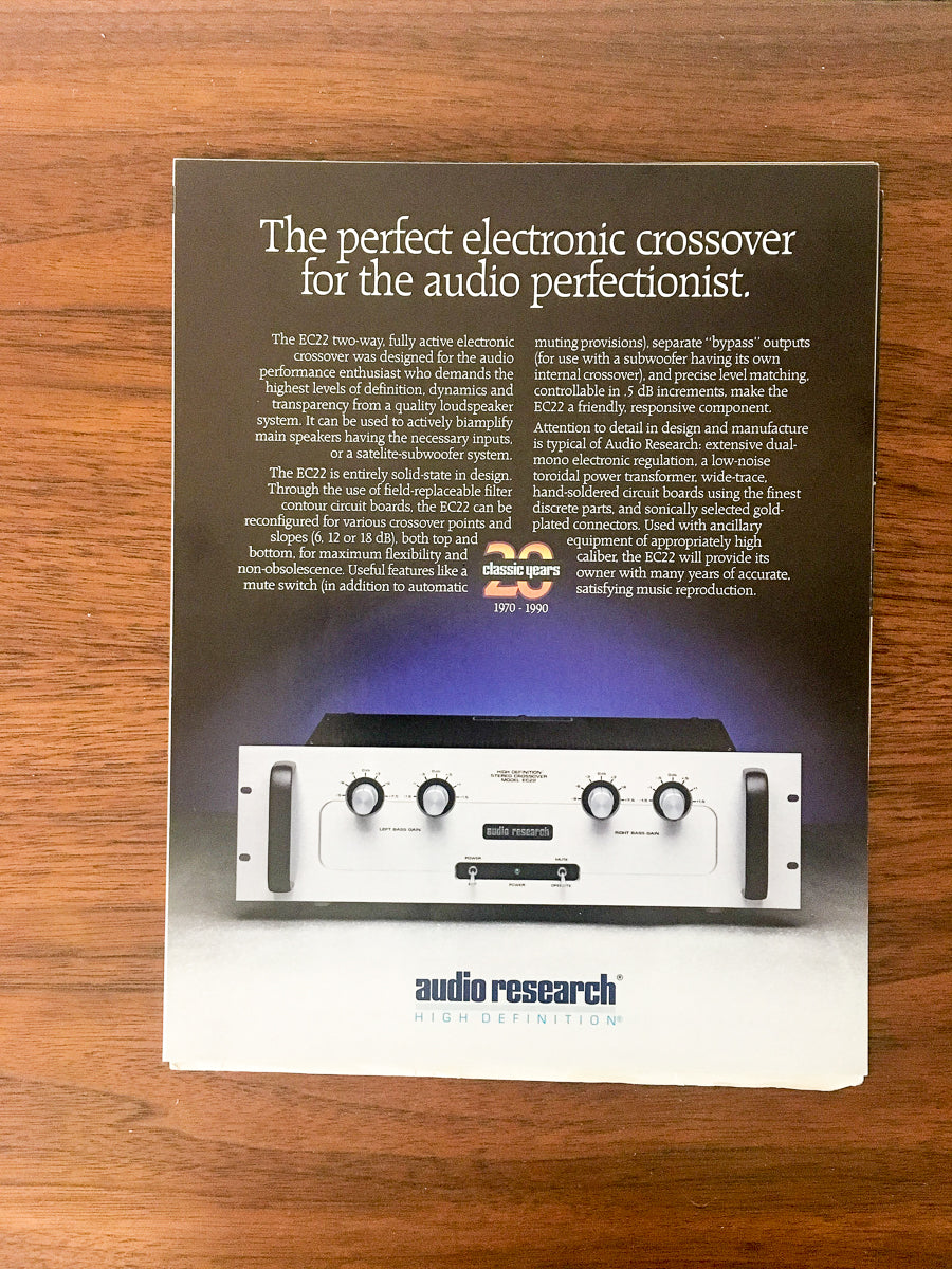 Audio Research EC22 / EC-22 Crossover Dealer Sales Sheet / Specs *Orig*
