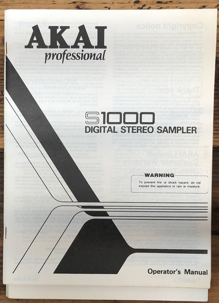 Akai S-1000 S1000 Sampler  Owner / User Manual *Original*