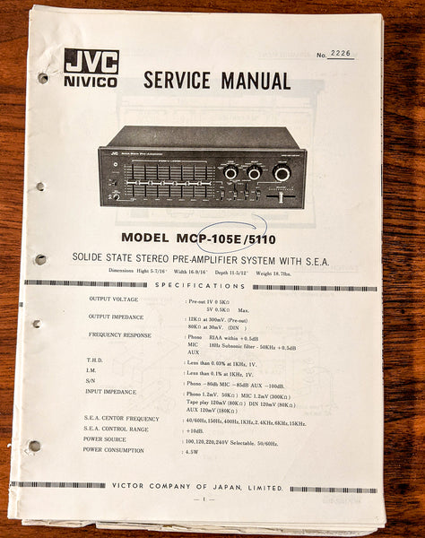 JVC MCP-105E MCP-5110 Preamp / Preamplifier Service Manual *Original* #1