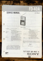 Sony FD-40A Watchman TV  Service Manual *Original*