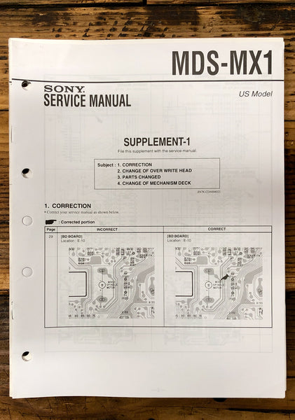 Sony MDS-MX1 MD MiniDisc Deck Supp. Service Manual *Original*