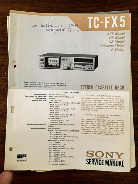 Sony TC-FX5 Cassette Service Manual *Original*