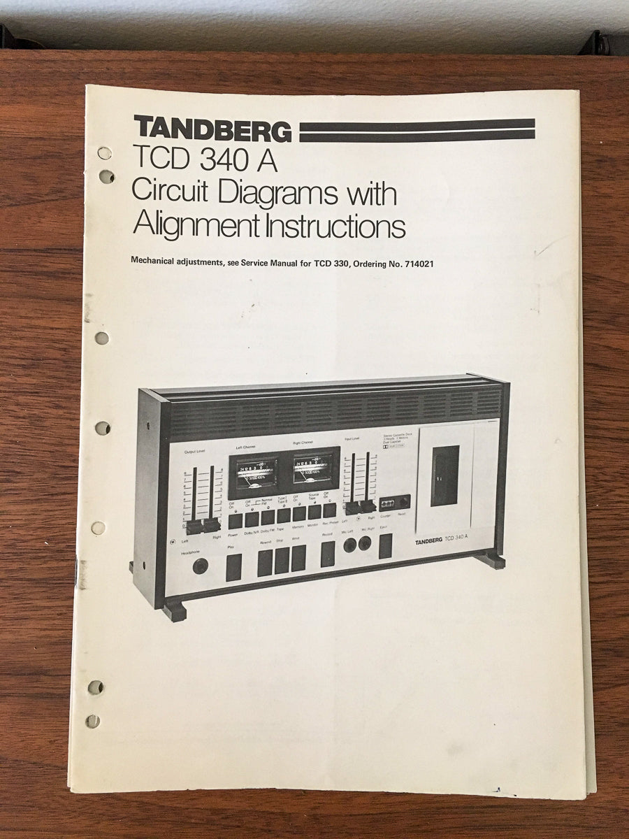 Tandberg TCD 340A 340 A Cassette Circuit Diagrams Alignment Manual *Original* #1