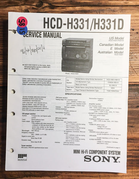 Sony HCD-H331 HCD-H331D Stereo System  Service Manual *Original*