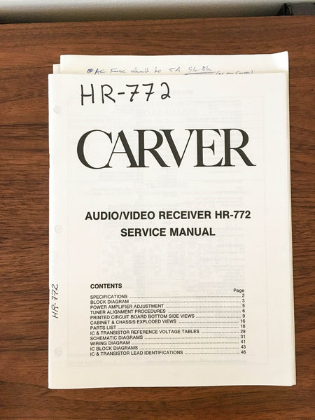 Carver HR-772 Receiver Service Manual *Original*