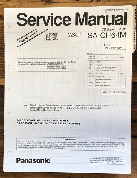 Panasonic SA-CH64M Stereo Supp. Service Manual *Original*