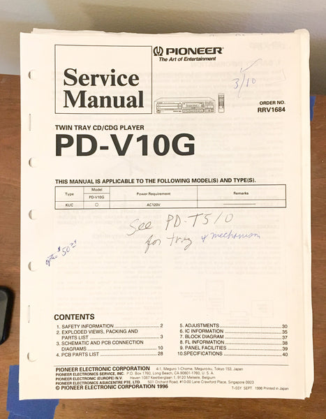 Pioneer PD-V10G CD Player Service Manual *Original* #1