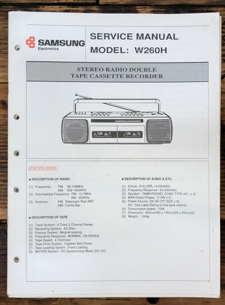 Samsung W260H W-260H Stereo  Service Manual *Original*