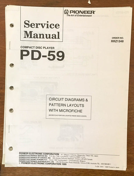 Pioneer PD-59 CD Player Service Manual Notice *Original*