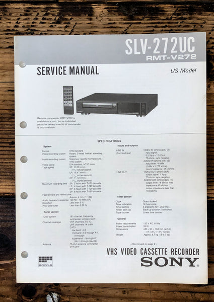 Sony SLV-272UC SLV-272  VCR  Service Manual *Original*