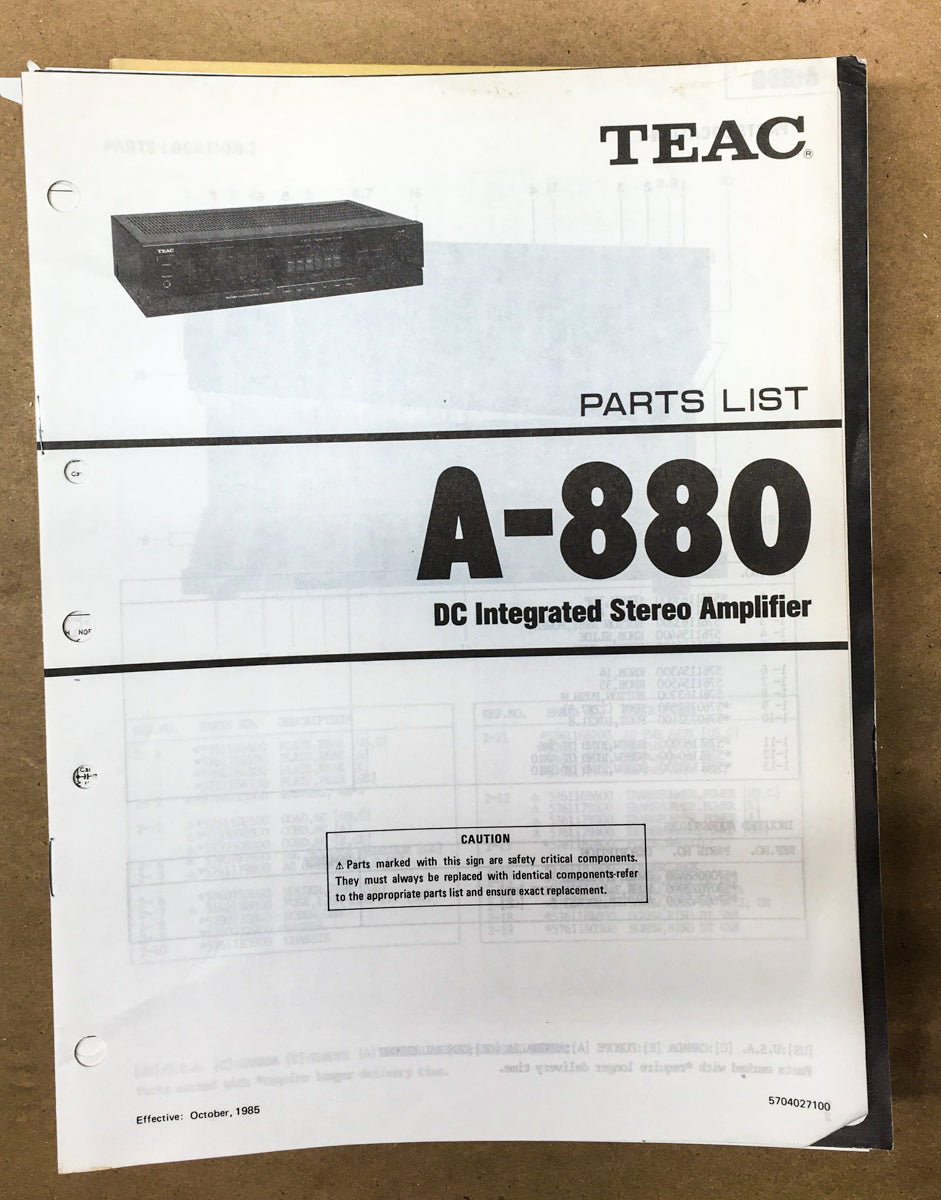 TEAC A-880 Amplifier Parts List Manual *Original*
