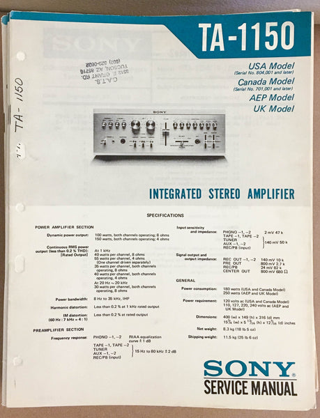 Sony TA-1150 Amplifier  Service Manual *Original* #1