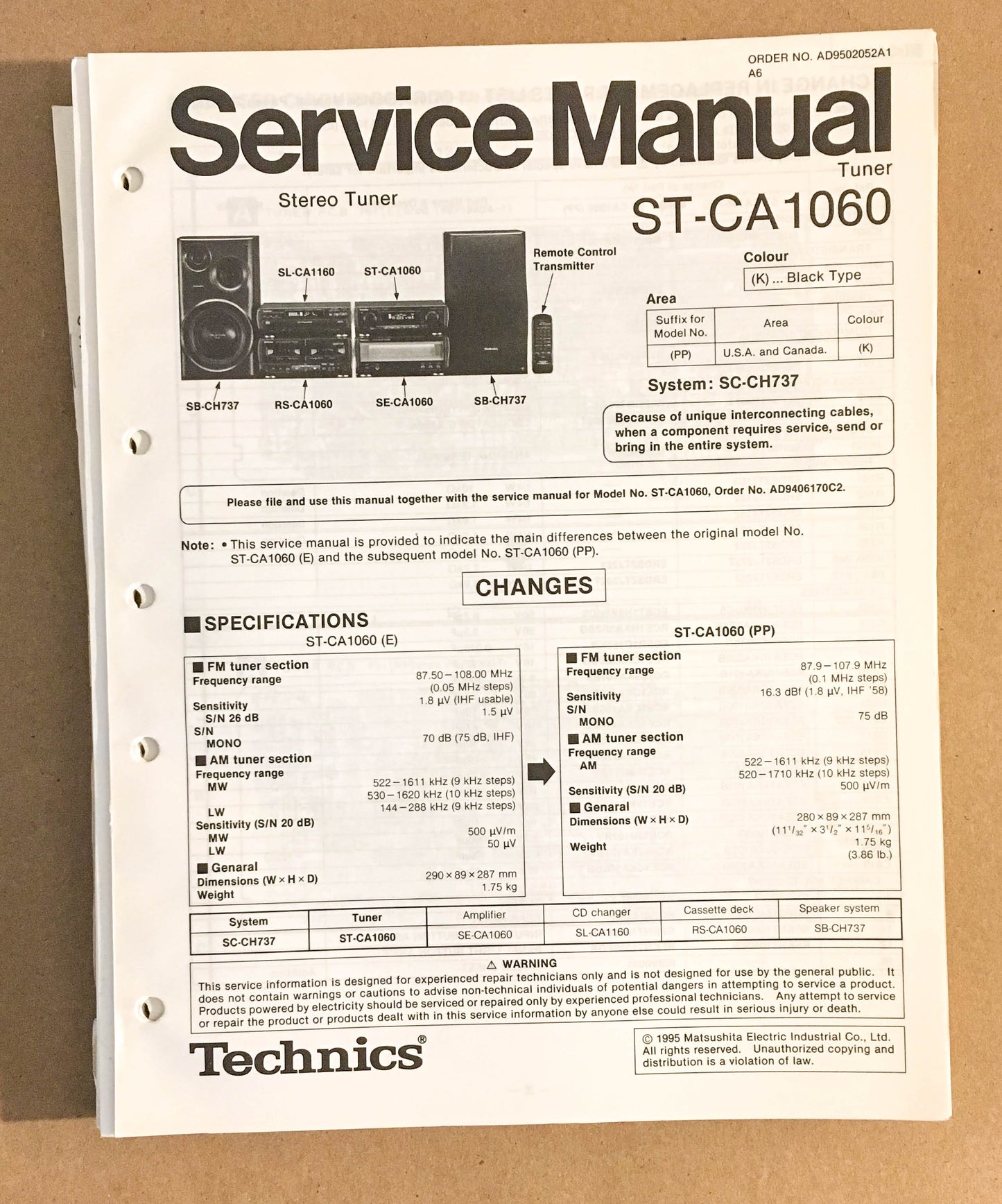 TECHNICS ST-CA1060 TUNER  Service Manual *Original*