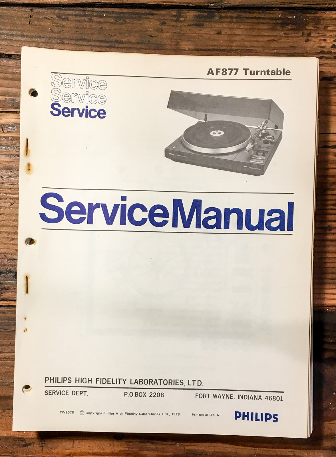Philips AF877 AF 877 Record Player / Turntable  Service Manual *Original*