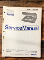 Philips AF877 AF 877 Record Player / Turntable  Service Manual *Original*