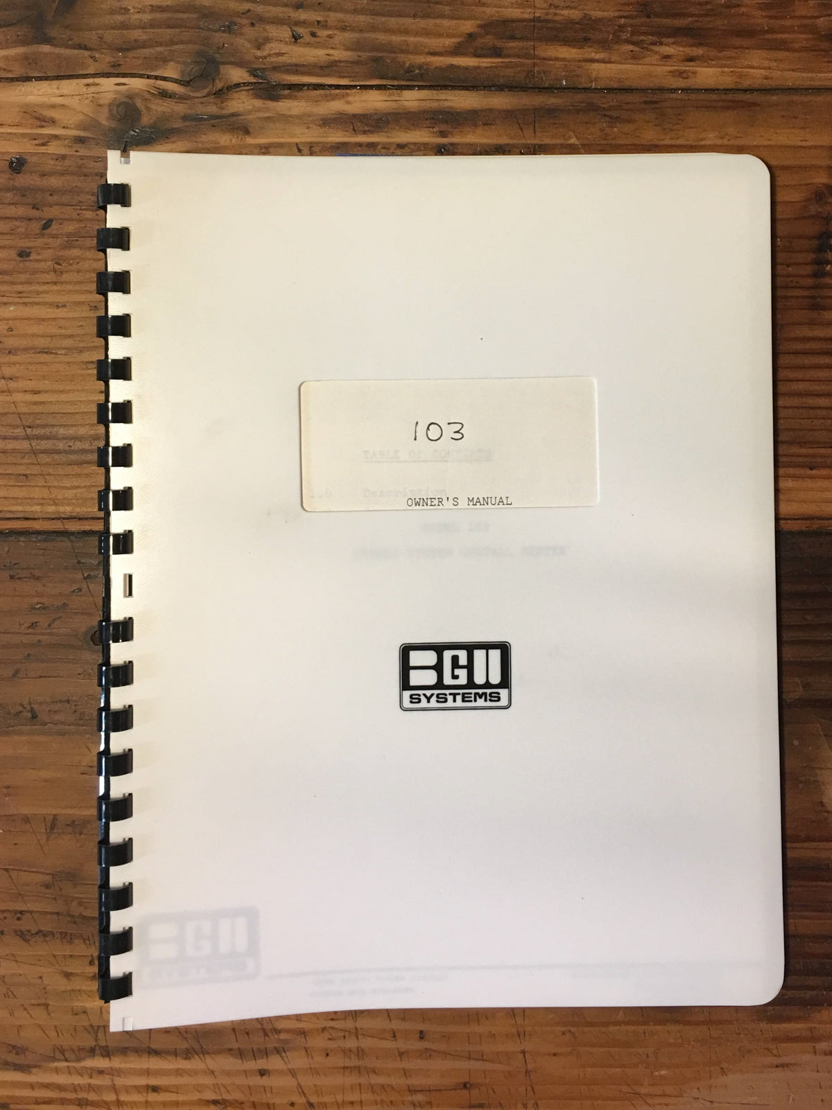 BGW Systems Model 103 Amplifier Owner / User Manual *Original*