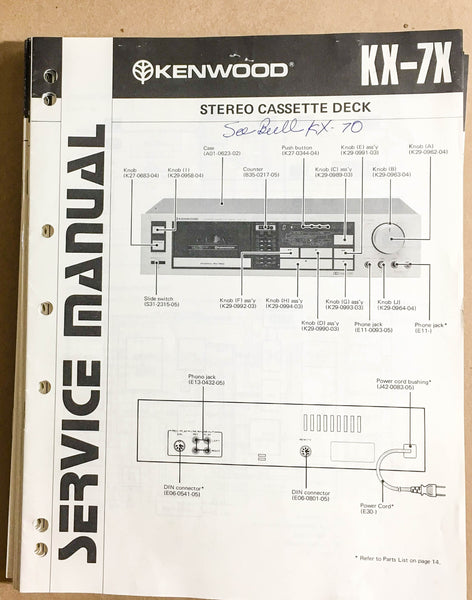 Kenwood KX-7X Cassette Tape Deck  Service Manual *Original*