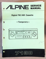 Alpine Model 7138 Radio Cassette Service Manual *Original*