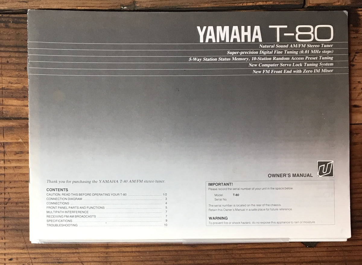 Yamaha T-80 Tuner Owner / User Manual *Original*