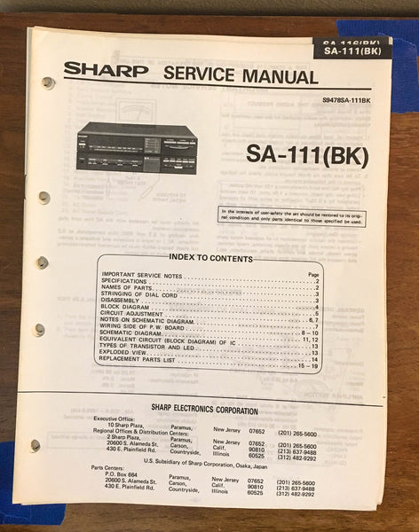 Sharp SA-111 Stereo System Service Manual *Original*