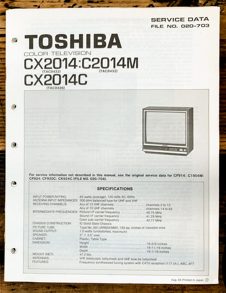Toshiba CX2014 C2014M CX2014C TV Television Service Manual *Original*
