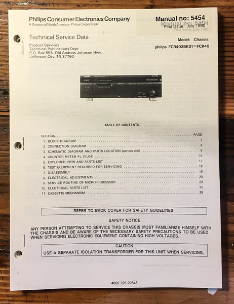 Philips FCR40 FC-R40 Cassette  Service Manual *Original*