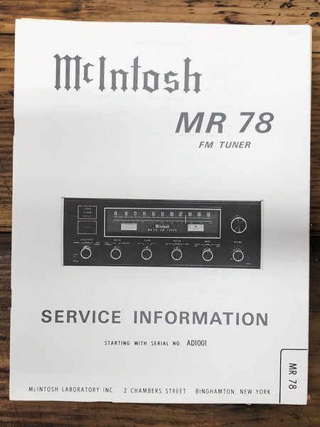 Mcintosh  MR 78 MR78 Tuner  Service Manual *Original*