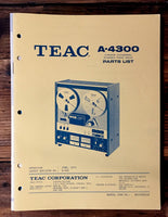 Teac A-4300 Reel to Reel Parts List Manual *Original*