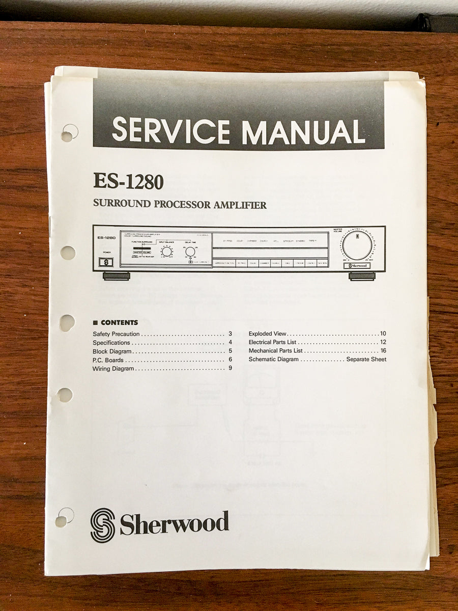 Sherwood ES-1280 Processor Amplifier Service Manual *Original*