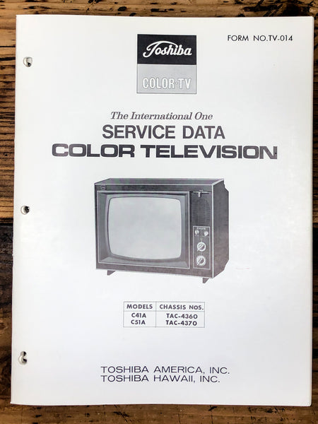 Toshiba C41A C51A TAC-4360 TAC-4370 TV / Television Service Manual *Original* #1