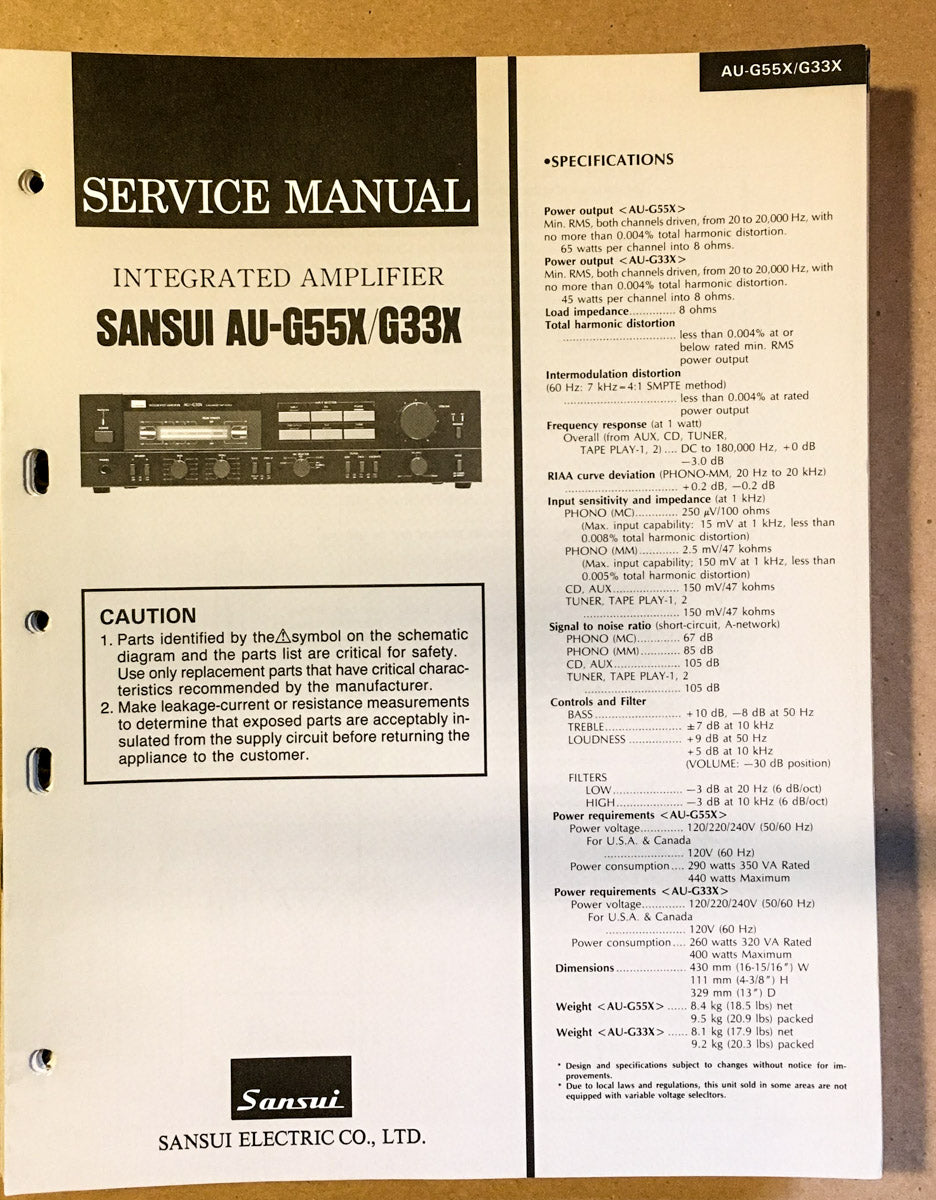 Sansui AU-G55X AU-G33X Amplifier  Service Manual *Original*