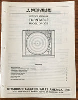 Mitsubishi DP-37B Record Player / Turntable Service Manual *Original*