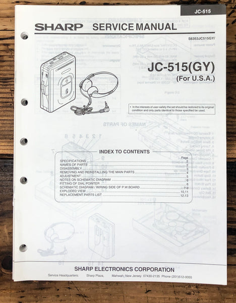 Sharp JC-515 Cassette Service Manual *Original*