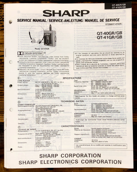 Sharp QT-40 QT-41 GR GB Radio Service Manual *Original*