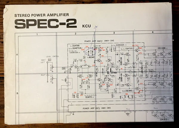 Pioneer Spec-2 Amplifier Large Fold Out Schematic *Original*