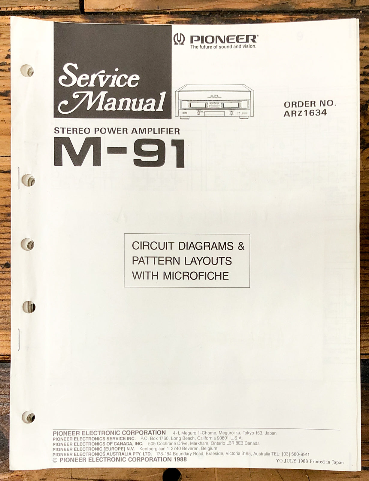 Pioneer M-91 Amplifier Service Manual *Original*