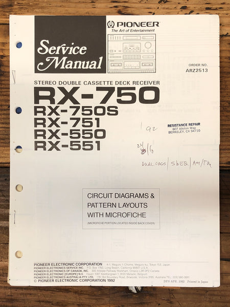 Pioneer RX-750 -750S -751 -550 -551 Receiver  Service Manual *Original*