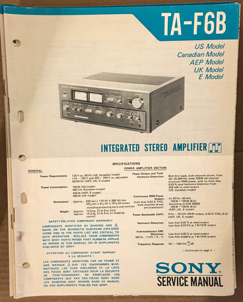 Sony TA-F6B Stereo Amplifier Service Manual *Original*