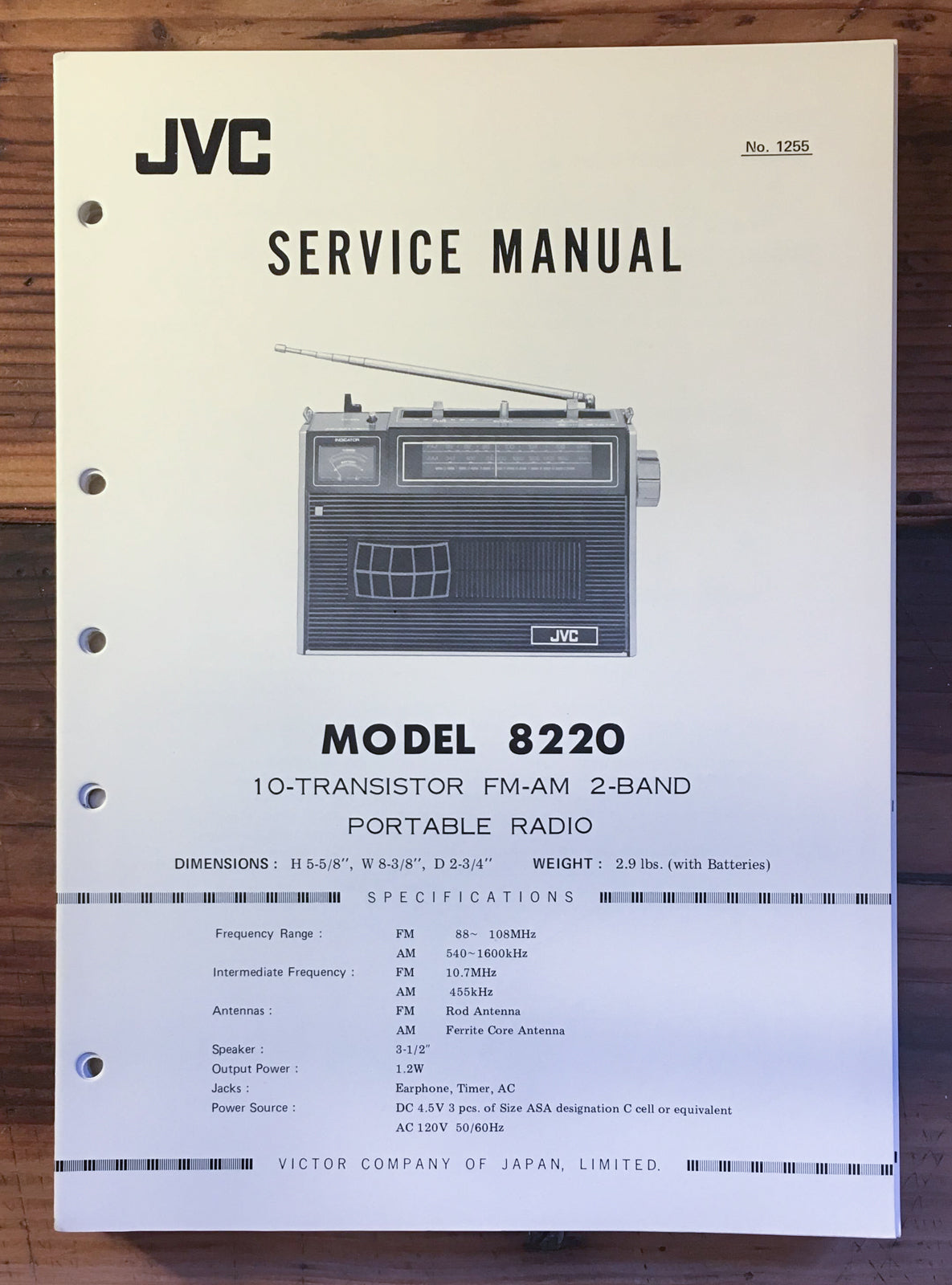 JVC Model 8220 Radio Service Manual *Original*