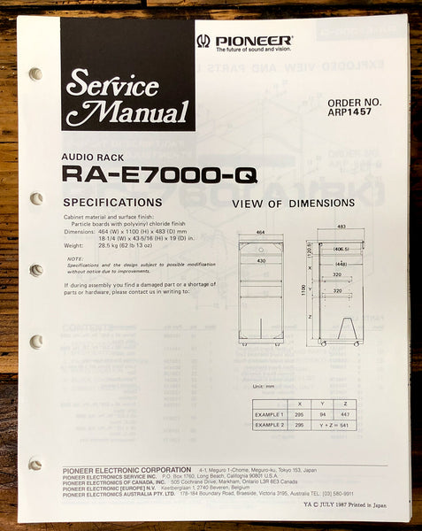 Pioneer RA-E7000-Q Audio Rack Service Manual *Original*