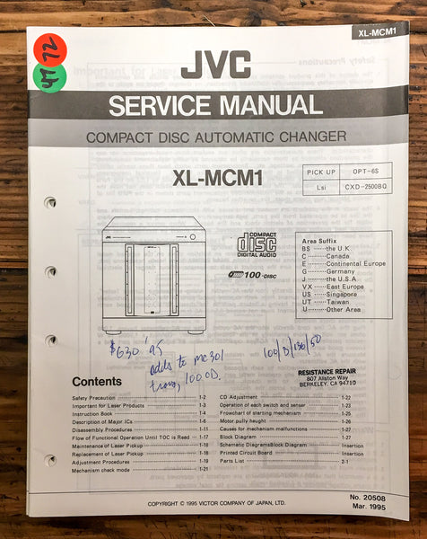 JVC XL-MCM1 CD Player  Service Manual *Original*