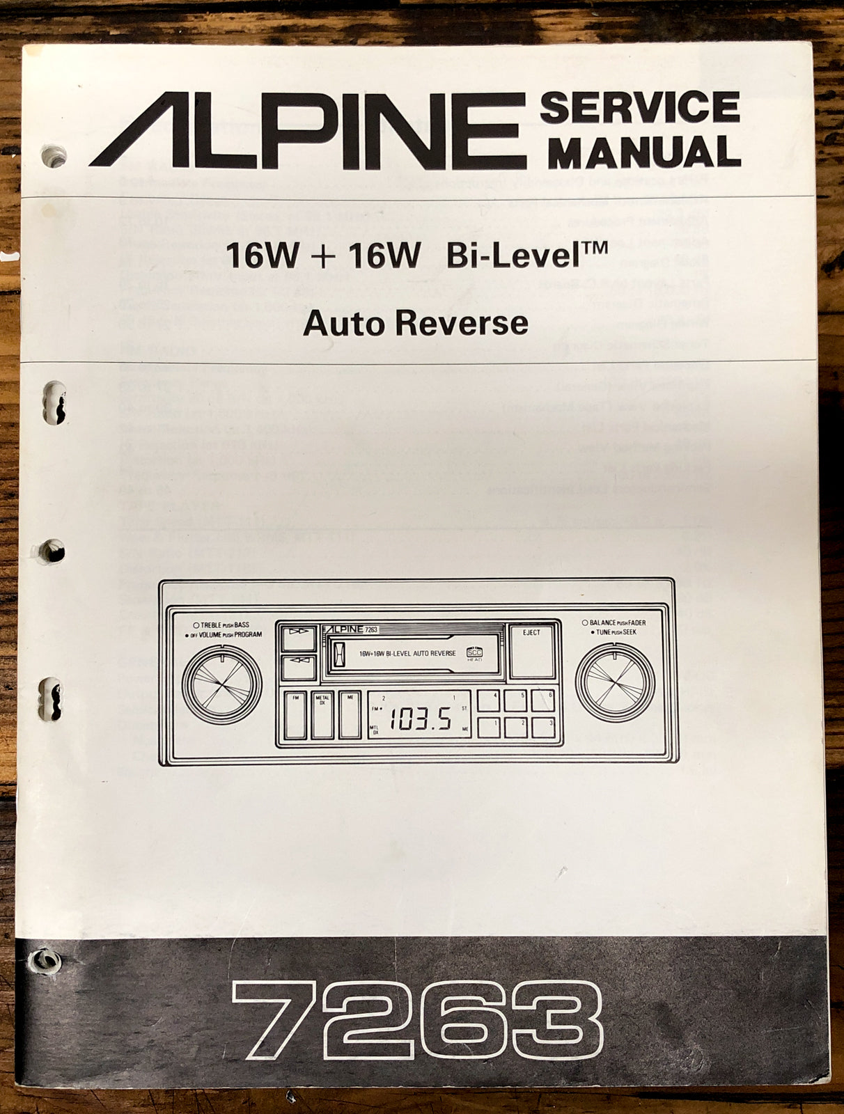 Alpine Model 7263 Car Stereo  Service Manual *Original*