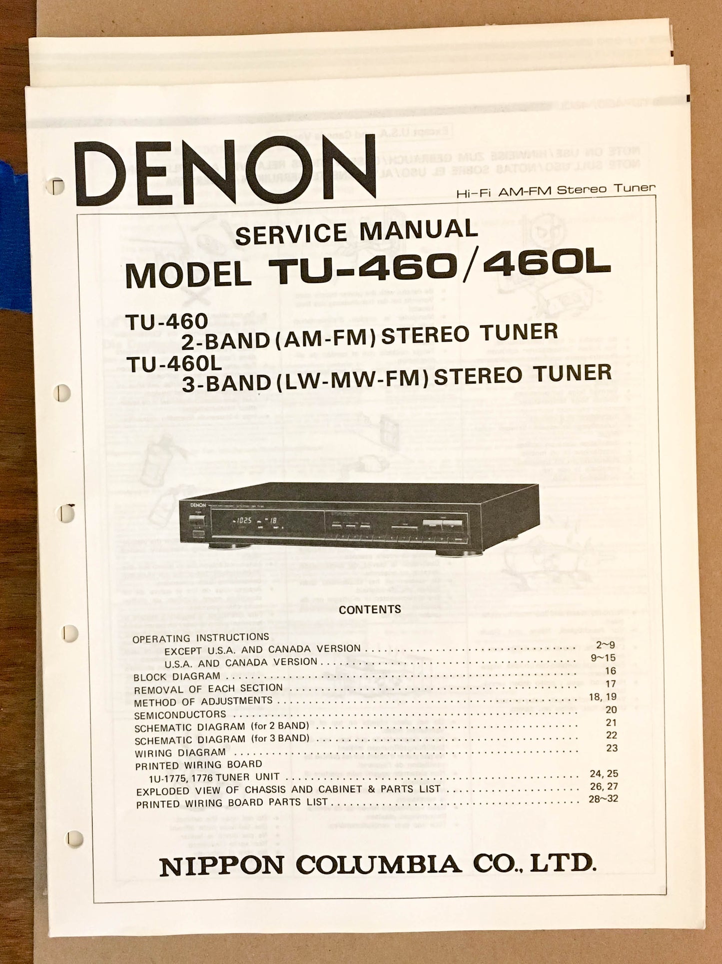 Denon TU-460 TU-460L Tuner  Service Manual *Original*
