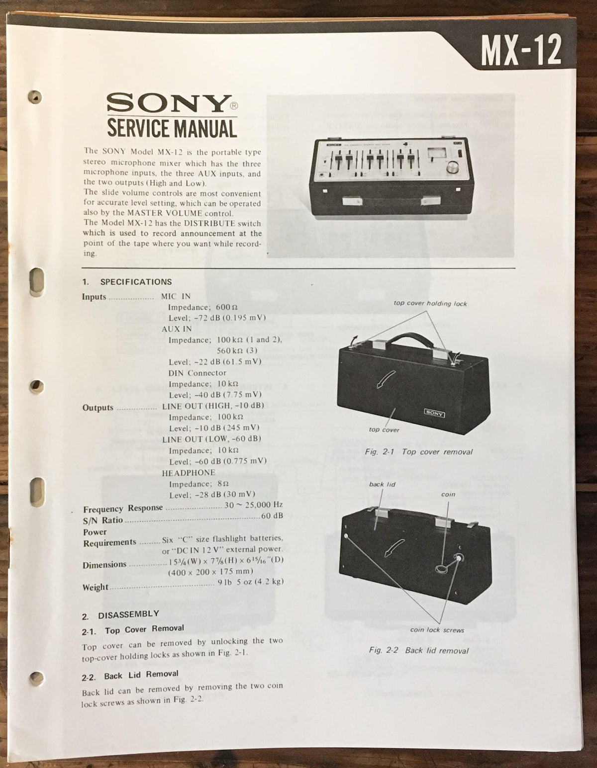 Sony MX-12 Mixer Service Manual *Original*