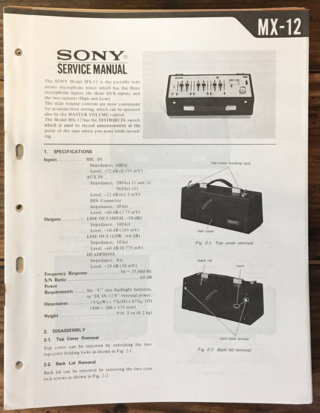 Sony MX-12 Mixer Service Manual *Original*