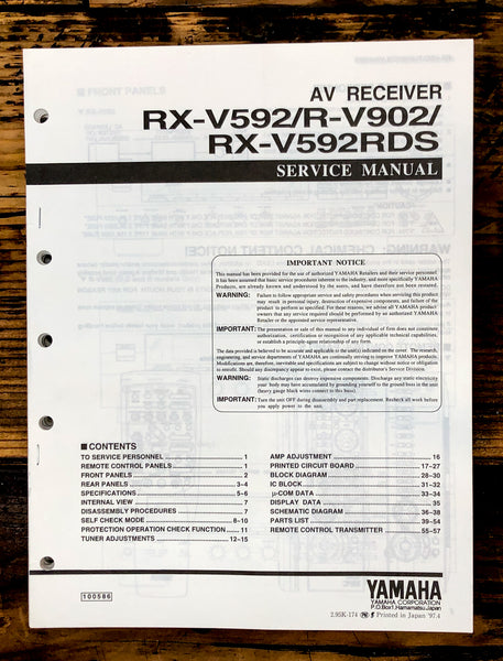 Yamaha RX-V592 R-V902 RX-V592 RDS Receiver Service Manual *Original*